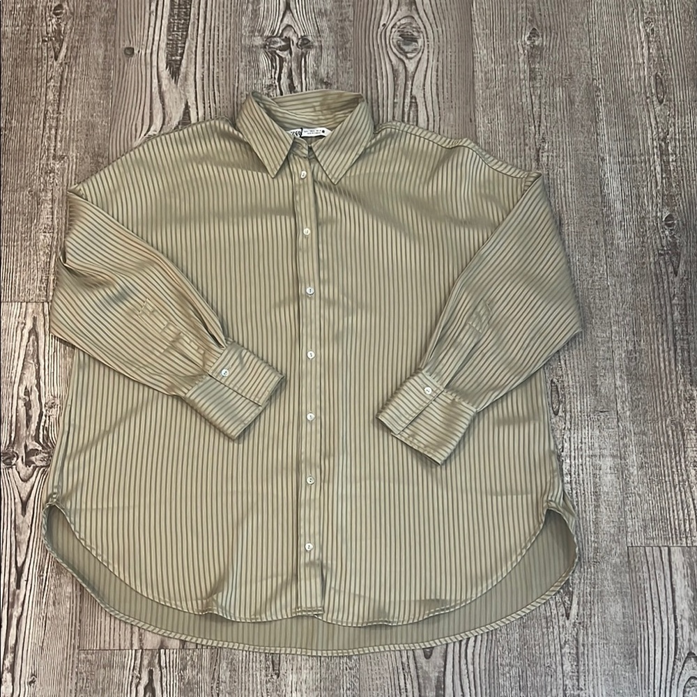 Zara Tan Casual Button Down Shirt with Subtle Texture